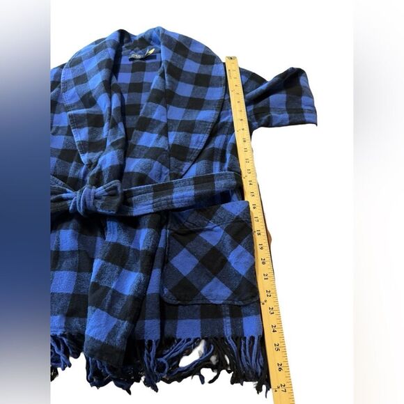 POLO RALPH LAUREN | Blue&Black Checkered Fringe Hem Belted Jacket - Picture 7 of 13